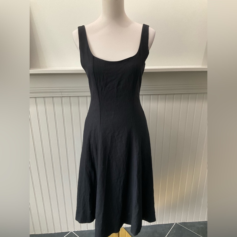 Charles Henry Black Linen Blend Fit & Flare Dress Small NWT Open Back Pockets